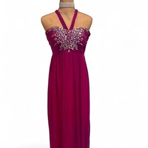 Elegant Halter Neck Embellished Dress